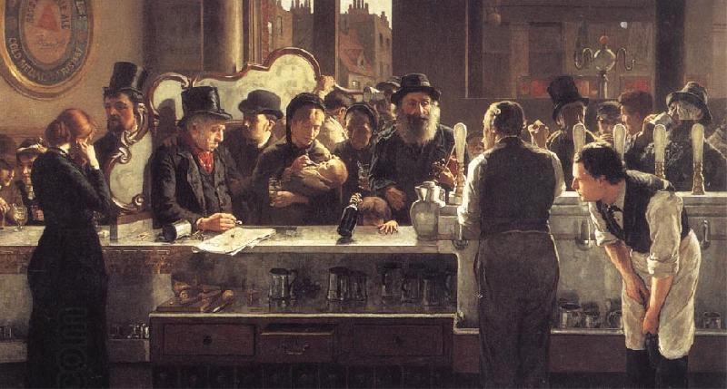 john henry henshall,RWS Behind the Bar oil painting picture